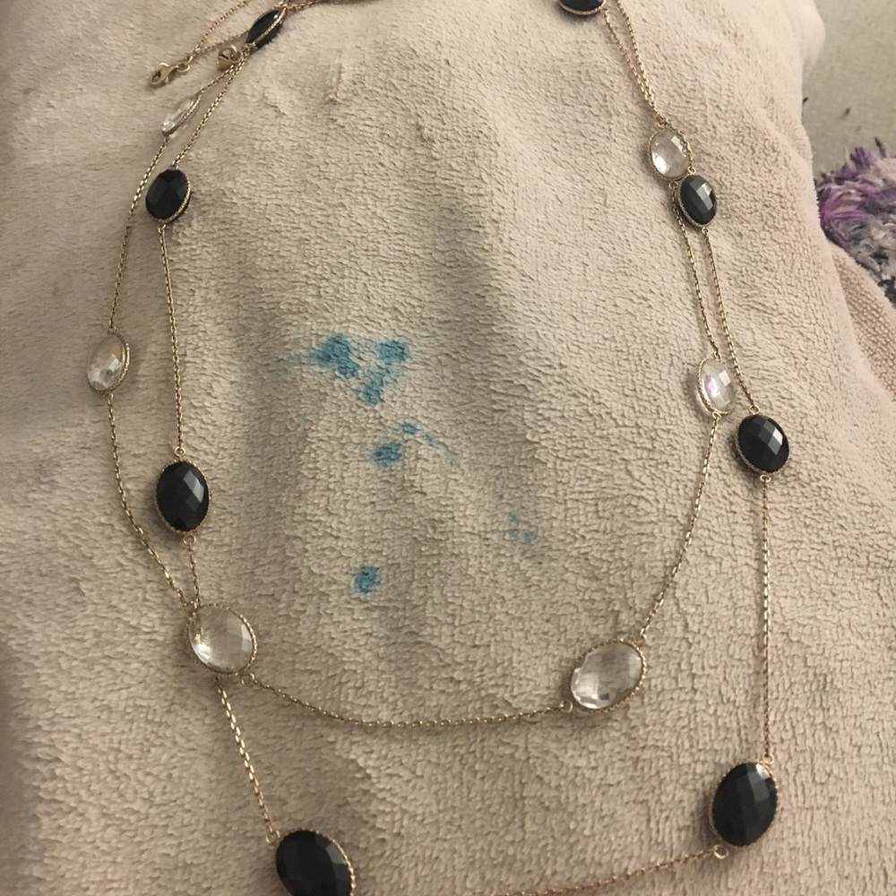 Black & Clear Crystal Chain Necklace Set.